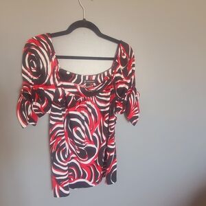 INC International Concepts Swirl Patterned Blouse in Red and Black
